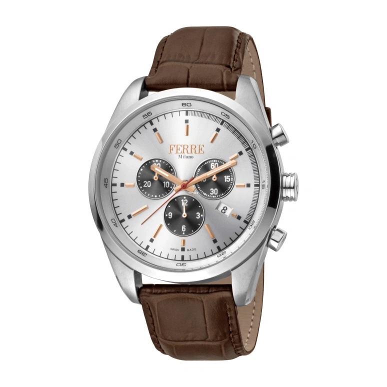 Ferre Milano,Mens 44mm,44mm,Stainless Steel,Silver,Quartz,Chronograph,Day,FM1G129I0011