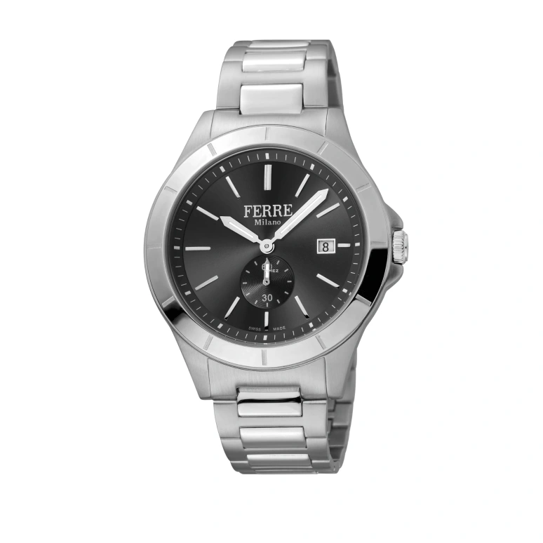 Ferre Milano,Mens 43mm,43mm,Stainless Steel,Black,Quartz,Day,Hardlex,FM1G080M0061