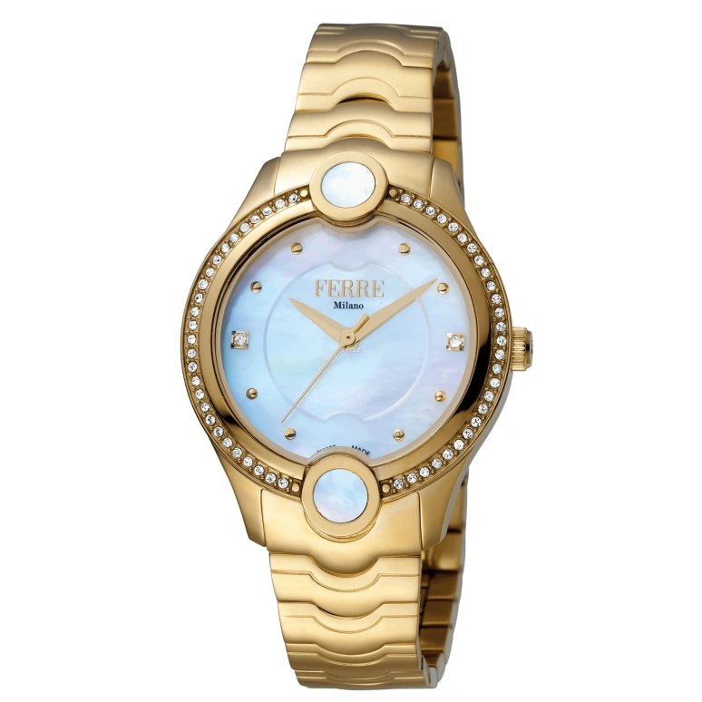 Ferre Milano,Womens 34mm,34mm,Stainless Steel,Ice Blue,Quartz,Hardlex,Round,FM1L082M0021