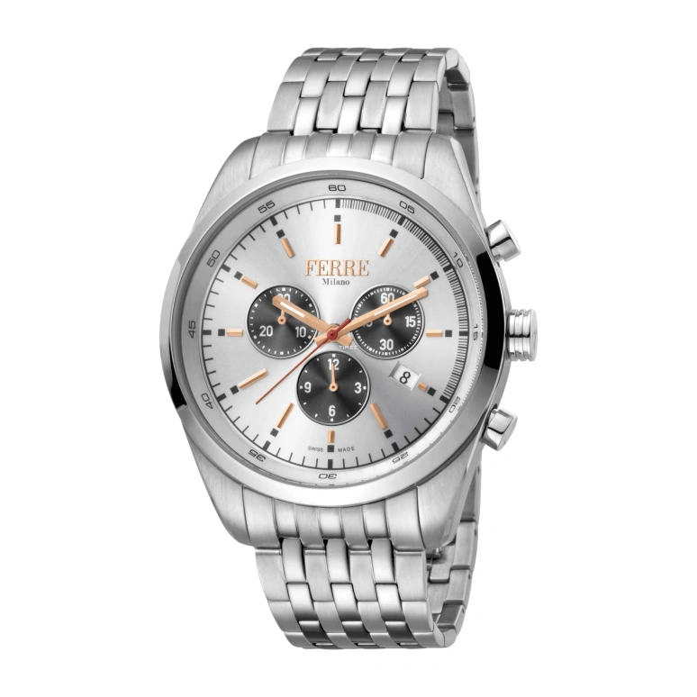 Ferre Milano,Mens 44mm,44mm,Stainless Steel,Silver,Quartz,Chronograph,Day,FM1G129M0061