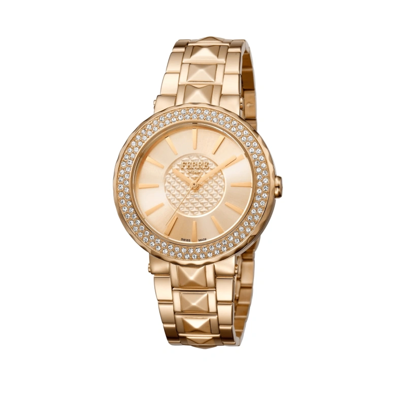 Ferre Milano,Womens 36mm,36mm,Stainless Steel,Rose Gold,Quartz,Hardlex,Round,FM1L058M0081