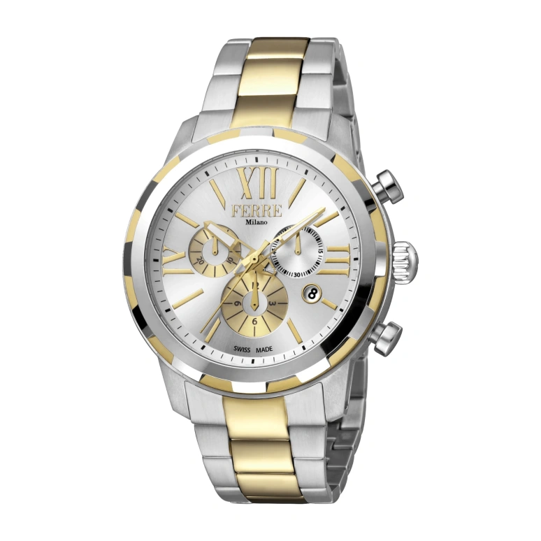 Ferre Milano,Mens 44mm,44mm,Stainless Steel,Silver,Gold,Quartz,Chronograph,Day,FM1G095M0081