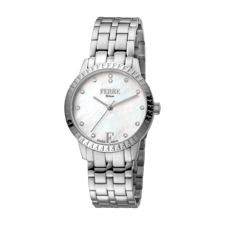 Ferre Milano,Womens 32mm,32mm,Stainless Steel,Silver White,White,Quartz,Sapphire,Round,FM1L128M0221