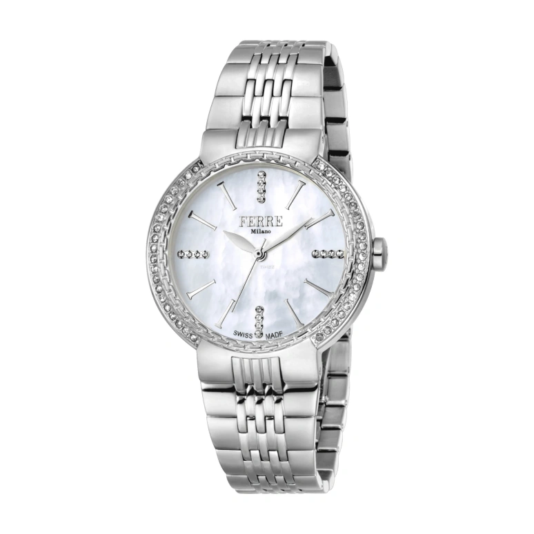 Ferre Milano,Womens 34mm,34mm,Stainless Steel,Silver White,White,Quartz,Hardlex,Round,FM1L113M0011