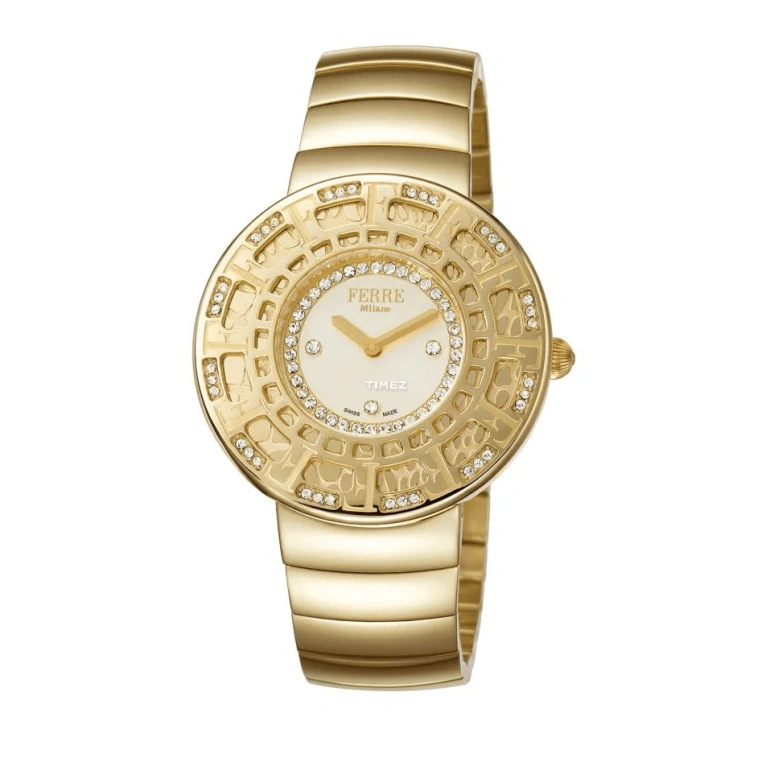 Ferre Milano,Womens 38mm,38mm,Stainless Steel,Champagne,Quartz,Hardlex,Round,FM1L014M0051