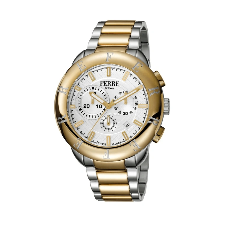 Ferre Milano,Mens 46mm,46mm,Stainless Steel,Silver White,Quartz,Chronograph,Day,FM1G006M0081