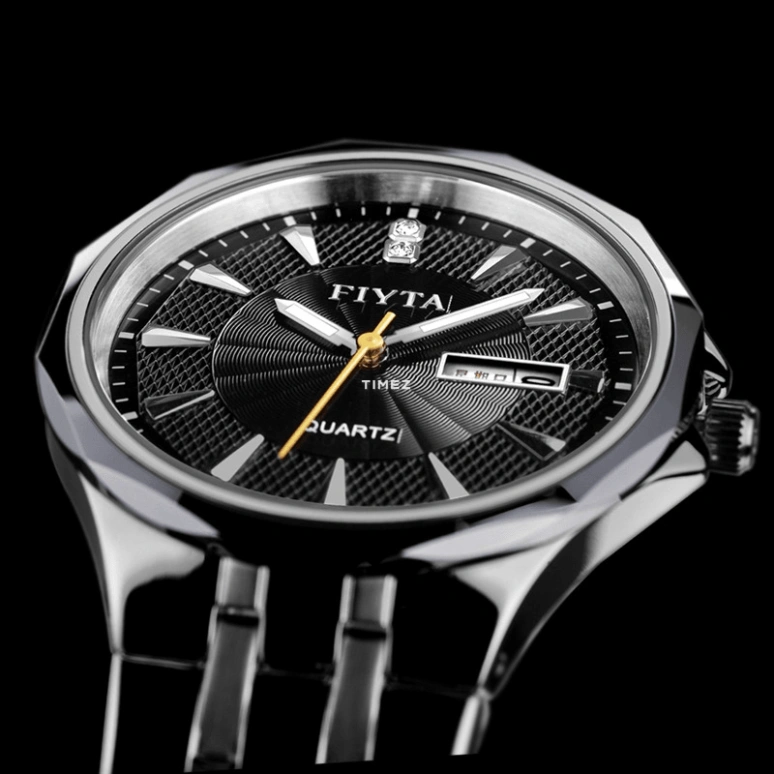 FIYTA,Classic 40mm,40mm,Stainless Steel,Tungsten,Black,Quartz,Date,Day,TG802003,TG802003.WBW