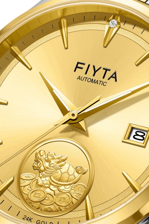 FIYTA,Tempting 40mm,40mm,Stainless Steel,Gold,Automatic,Day,Sapphire,GA520007,GA520007.TGT