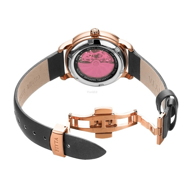 FIYTA,Clover 34.60mm,34.60mm,Stainless Steel,Rose Gold,Blue,Automatic,Sapphire,Round,LA862005,LA862005.PNBD