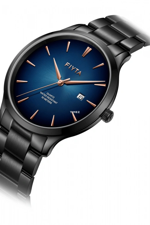 FIYTA,Joyart 41mm,41mm,Stainless Steel,Blue,Black,Quartz,Day,Sapphire,G800021,G800021.BLB