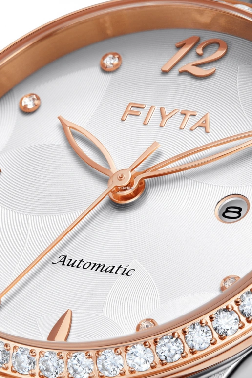 FIYTA,Floriography 30.50mm,30.50mm,Stainless Steel,Silver White,Automatic,Day,Sapphire,Crystal Glass,LA805005,LA805005.MWMD