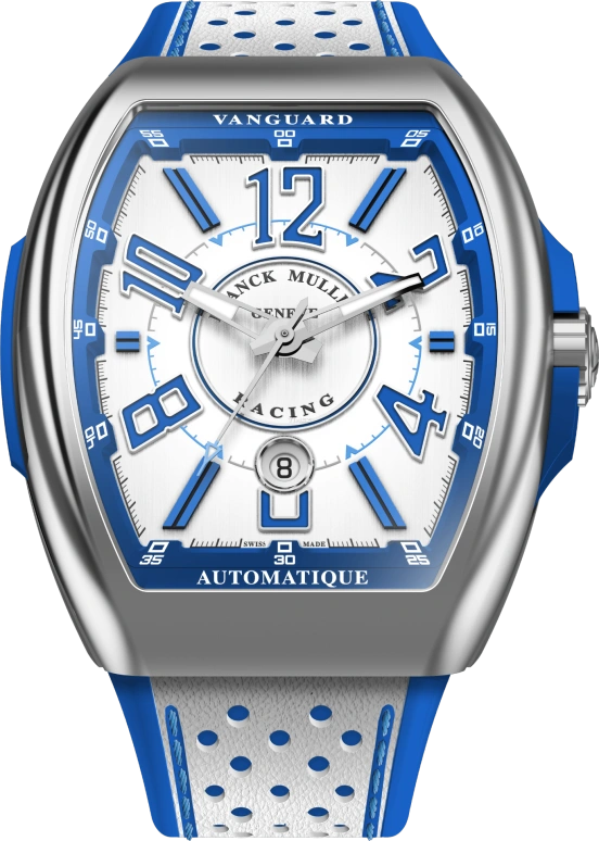 Franck Muller,VANGUARD 44x53.70mm,44x53.70mm,Stainless Steel,White,Blue,Automatic,Day,42hours,V 45 SC DT RCG BL