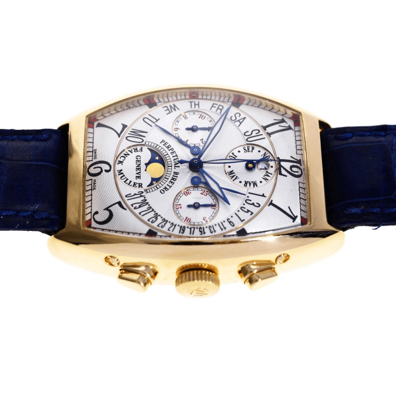 Franck Muller,Vintage 41x36mm,41x36mm,Yellow Gold,White,Automatic,Chronograph,Moonphase,Perpetual Calendar,Month,Sapphire,Crystal Glass,Tonneau,6850 CC QPB