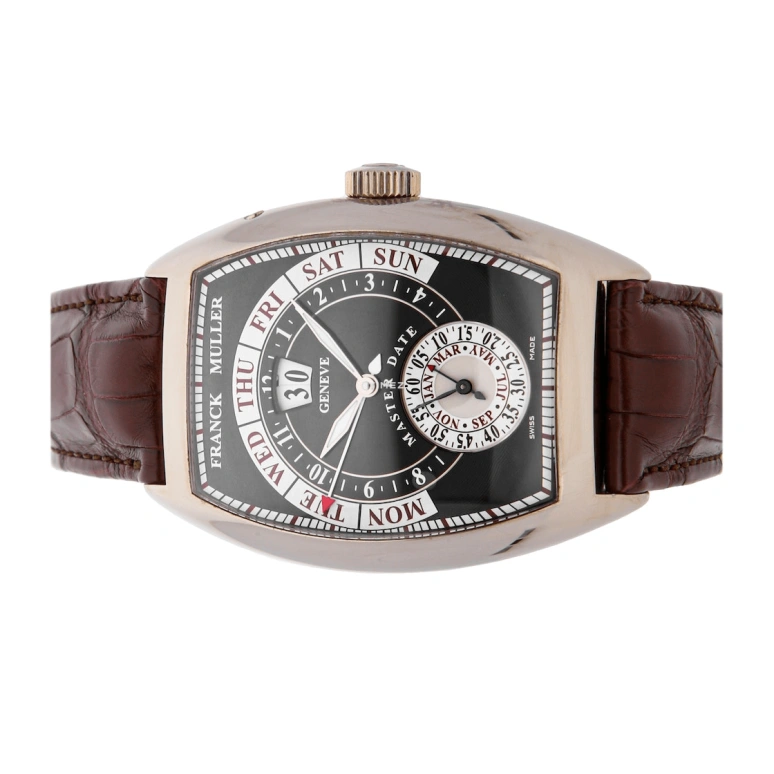 Franck Muller,CINTRÉE CURVEX 55mm,55mm,Platinum,Black,Automatic,Month,Date,Day,Regulator,Sapphire,Crystal Glass,Tonneau,8880 GD