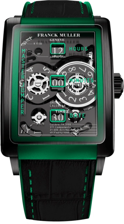 Franck Muller,LONG ISLAND 35.30x48.10mm,35.30x48.10mm,Titanium,Black,Skeleton,Handwound,Day,Jumping Minutes,Jumping Hours,LI 35 MASTER JUMPER SQT NR BR VR