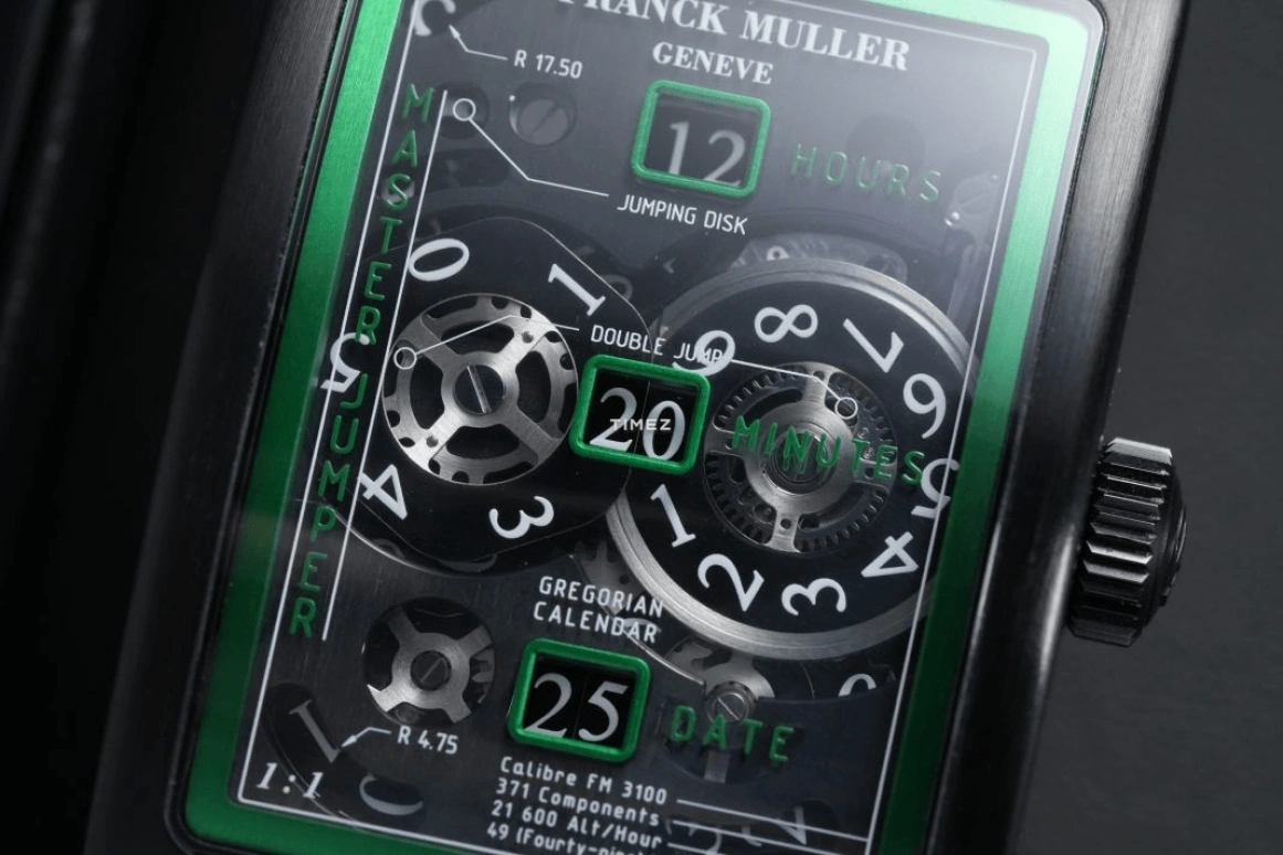 Franck Muller,LONG ISLAND 35.30x48.10mm,35.30x48.10mm,Titanium,Black,Skeleton,Handwound,Day,Jumping Minutes,Jumping Hours,LI 35 MASTER JUMPER SQT NR BR VR