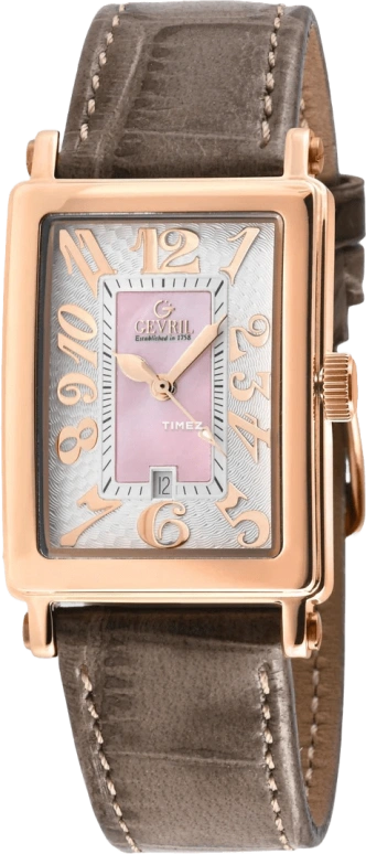 Gevril,Avenue of Americas 33x25mm,33x25mm,Stainless Steel,Pink,Quartz,Day,Sapphire,Crystal Glass,7345R,7345R-3