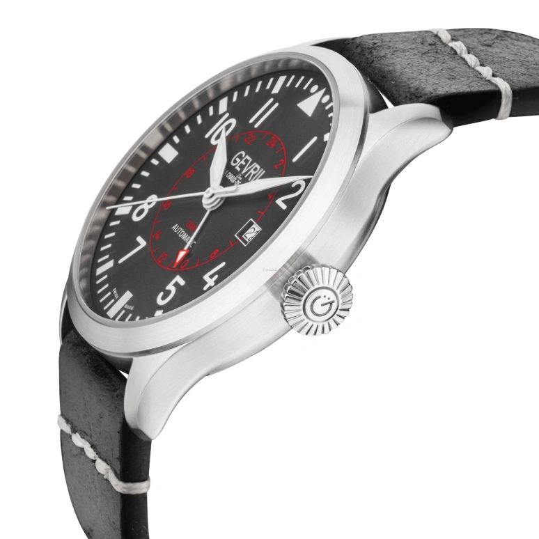 Gevril,Vaughn 44mm,44mm,Stainless Steel,Black,Automatic,Day,Dule Time,44503