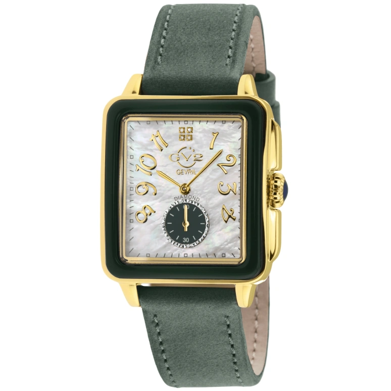 Gevril,Bari 37mm,37mm,Stainless Steel,Silver White,Green,White,Quartz,Sapphire,Crystal Glass,Rectangular,9264