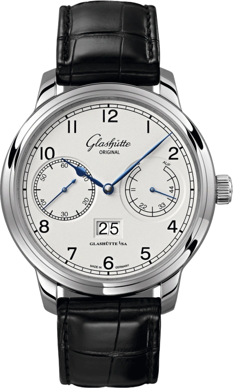 Glashütte Original,Senator 44mm,44mm,Stainless Steel,Silver,Automatic,Power Reserve Indicator,Big Date,Alarm,100,100-14-05-02-04