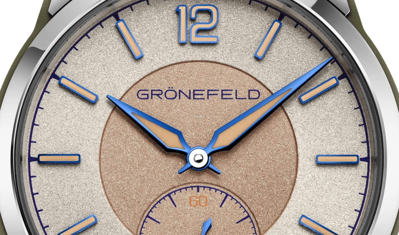 Grönefeld,1969三角洲 44.50毫米,44.50毫米,不锈钢,沙色,三文鱼色,自动上弦,56小时,自制机芯,1969 Deltaworks Olive With Rubber Clad Inserts