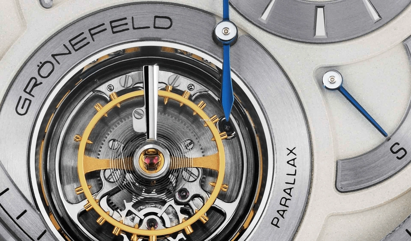 Grönefeld,Parallax Tourbillon 43mm,43mm,Stainless Steel,Silver,White,Handwound,Power Reserve Indicator,Tourbillon,Function Selector,Parallax tourbillon 1912 ST