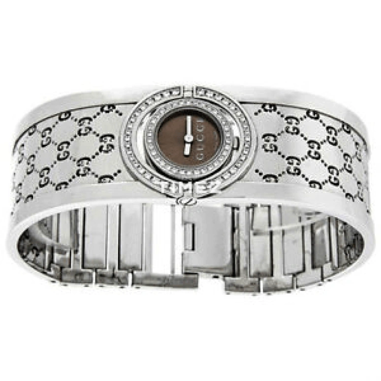 GUCCI,Twirl 16.80mm,16.80mm,Stainless Steel,Coffee,Brown,Quartz,Sapphire,Crystal Glass,Round,166619 I16G0 8169