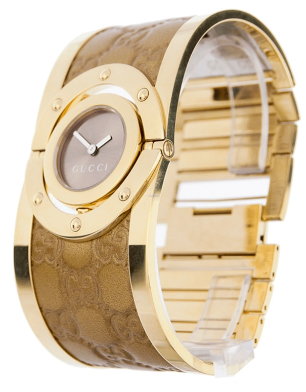 GUCCI,Twirl 23.50mm,23.50mm,Stainless Steel,Coffee,Brown,Quartz,Sapphire,Crystal Glass,Round,YA112434