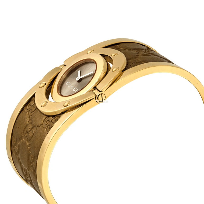 GUCCI,Twirl 23.50mm,23.50mm,Stainless Steel,Coffee,Brown,Quartz,Sapphire,Crystal Glass,Round,YA112434