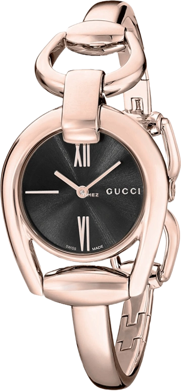 GUCCI,Horsebit 28mm,28mm,Stainless Steel,Rose Gold,Black,Sapphire,Crystal Glass,Rose,YA139507