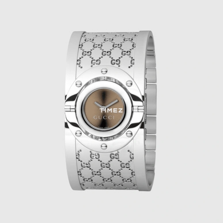 GUCCI,Twirl 33mm,33mm,Stainless Steel,Coffee,Brown,Quartz,Sapphire,Crystal Glass,Round,163933 I1630 8160