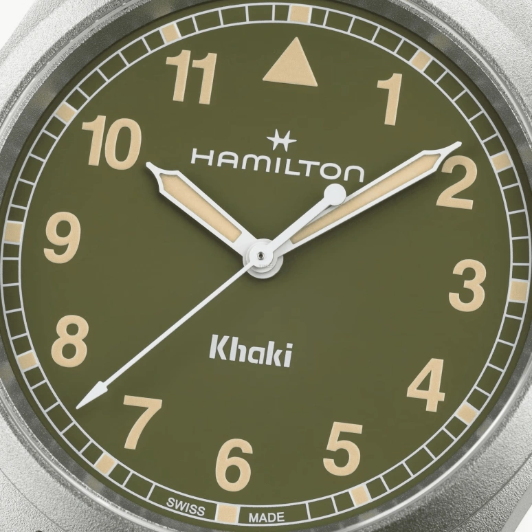 Hamilton,Khaki Field 38mm,38mm,Stainless Steel,Green,Quartz,In-house Caliber,Sapphire,Glass,H69401160