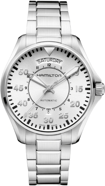 Hamilton,Khaki Aviation 42mm,42mm,Stainless Steel,Silver,Automatic,Date,Day,H64615155