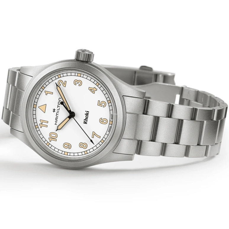 Hamilton,Khaki Field 38mm,38mm,Stainless Steel,White,Quartz,In-house Caliber,Sapphire,Glass,H69401110