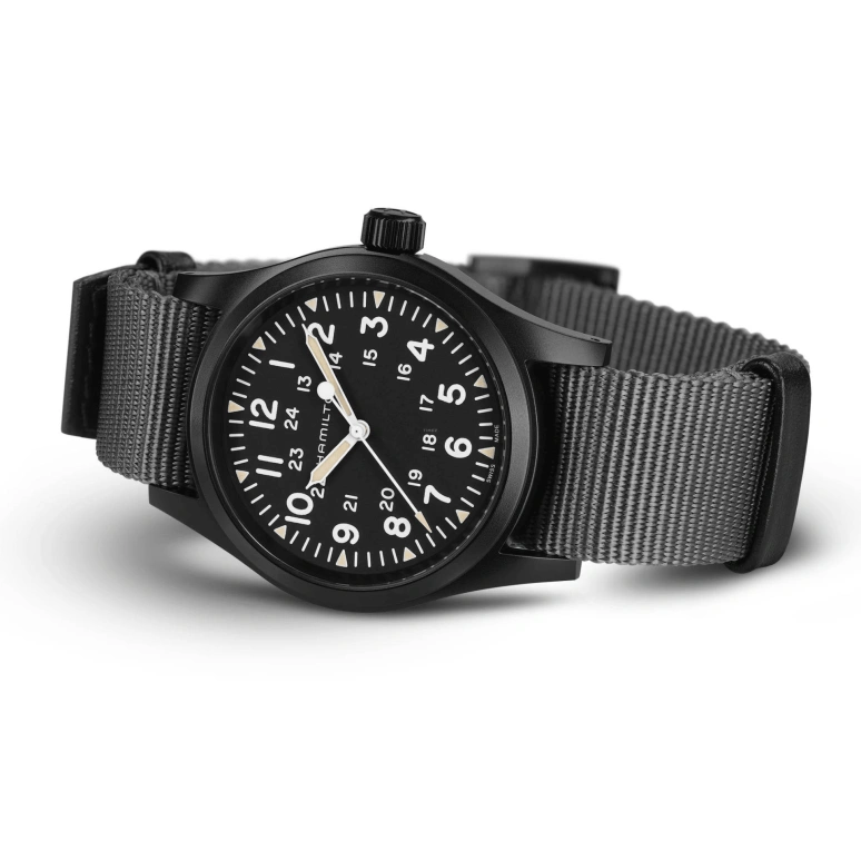 Hamilton,Khaki Field 38mm,38mm,Stainless Steel,Black,Handwound,Day,80hours,H69409930