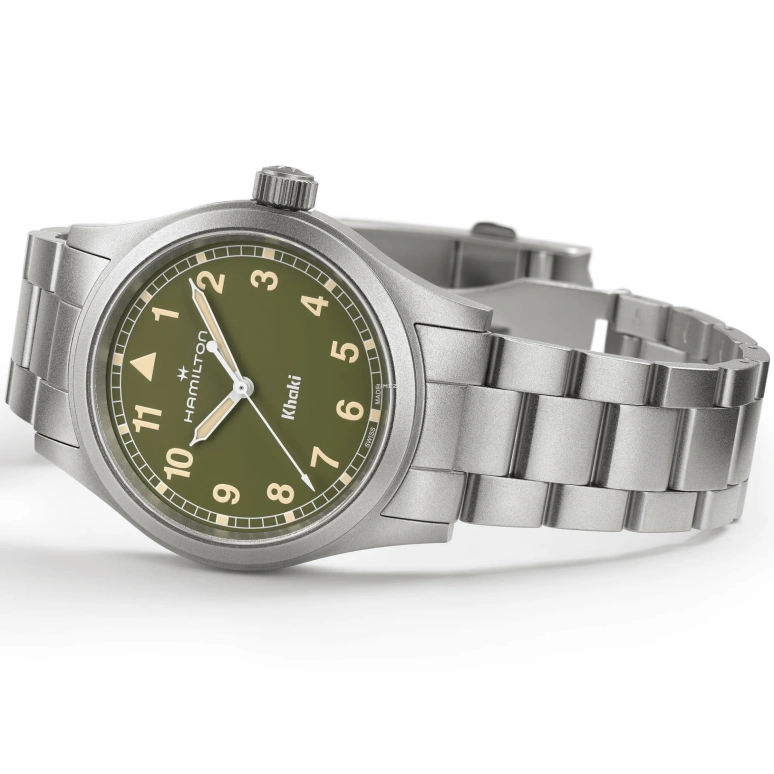 Hamilton,Khaki Field 38mm,38mm,Stainless Steel,Green,Quartz,In-house Caliber,Sapphire,Glass,H69401160