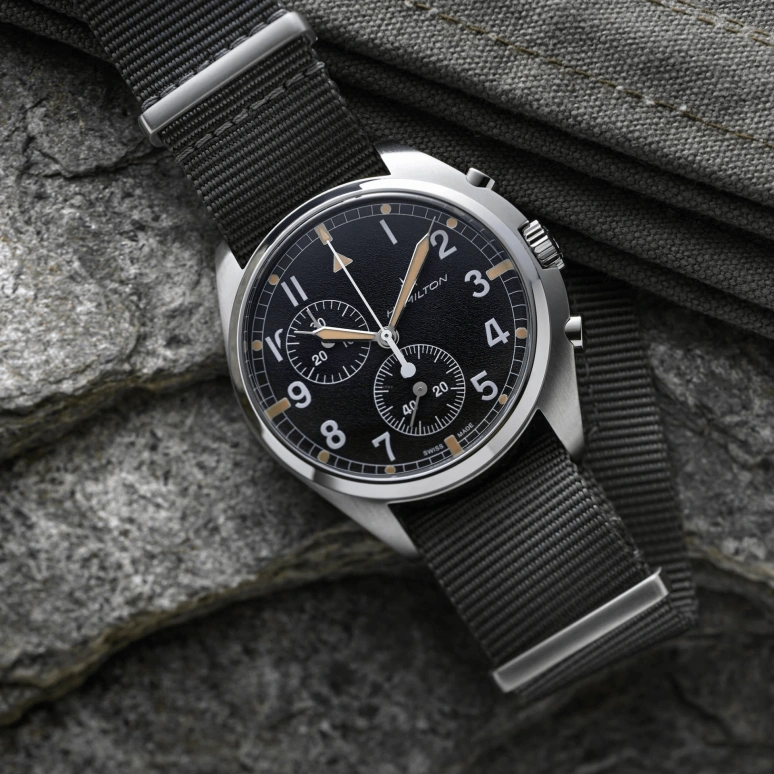 Hamilton,Khaki Aviation 41mm,41mm,Stainless Steel,Black,Quartz,Chronograph,Date,Rattrapante,H76522931