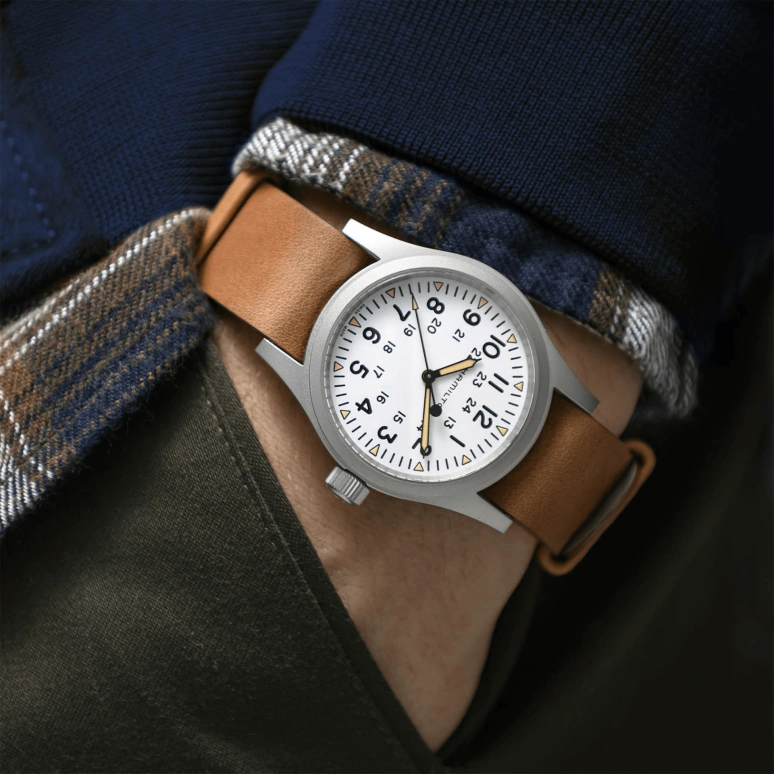 Hamilton,Khaki Field 38mm,38mm,Stainless Steel,White,Handwound,Day,80hours,H69439511