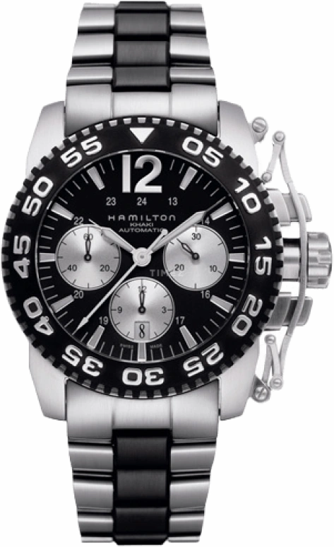 Hamilton,Khaki Action 44mm,44mm,Stainless Steel,Black,Automatic,Chronograph,Date,H63516135
