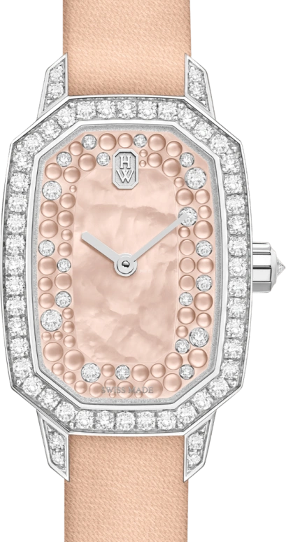 Harry Winston,Emerald 17.7x24mm,17.7x24mm,Gold,White Gold,Champagne,Quartz,In-house Caliber,Mother of Pearl,EMEQHM18WW017