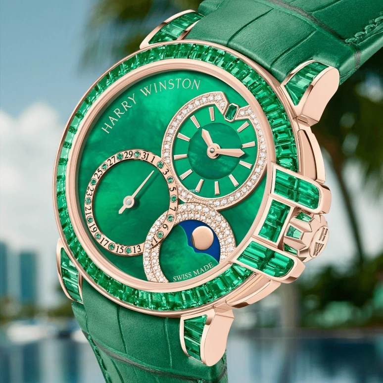 海瑞温斯顿,海洋 36毫米,36毫米,玫瑰金,绿色,自动上弦,月相,日历,OCEAMP36RR004