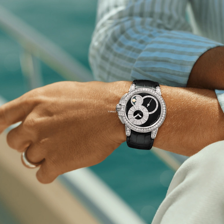 海瑞温斯顿,海洋 42毫米,42毫米,白金,黑色,自动上弦,月相,日历,OCEAMP42WW006