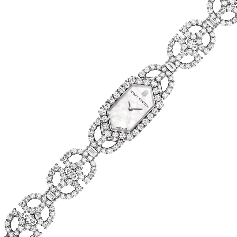 海瑞温斯顿,高级珠宝腕表 18x30毫米,18x30毫米,铂金,白色,石英,自制机芯,珍珠贝母,HJTQHM18PP005