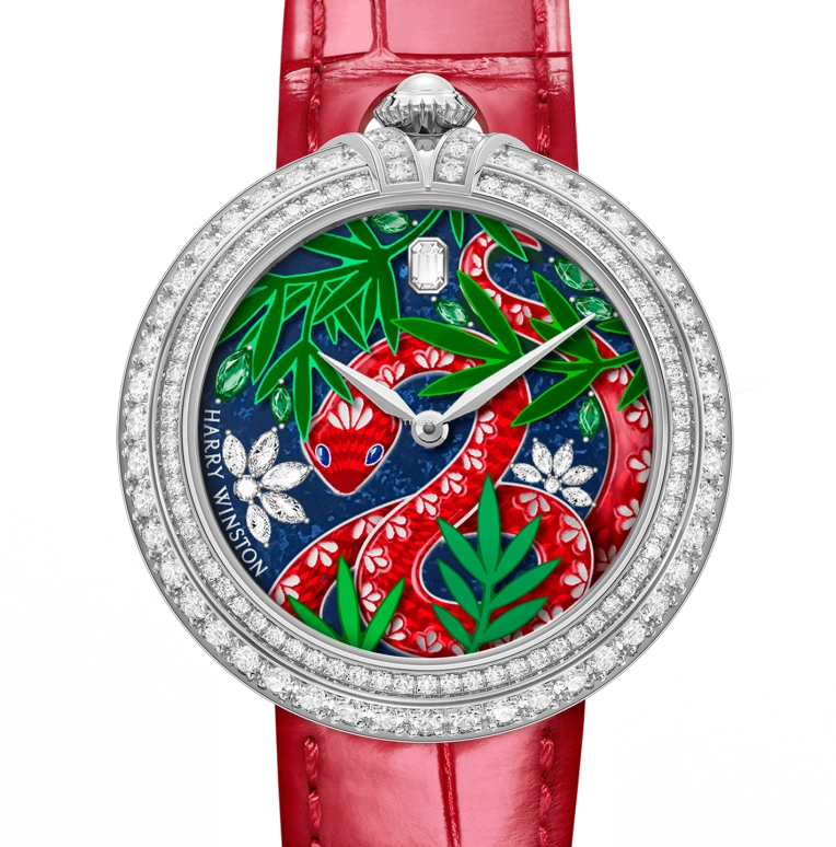 海瑞温斯顿,时刻 36毫米,36毫米,白金,多色,绿色,蓝色,红色,自动上弦,自制机芯,蓝宝石,水晶玻璃,蛇年,生肖,MMTAHM36WW001