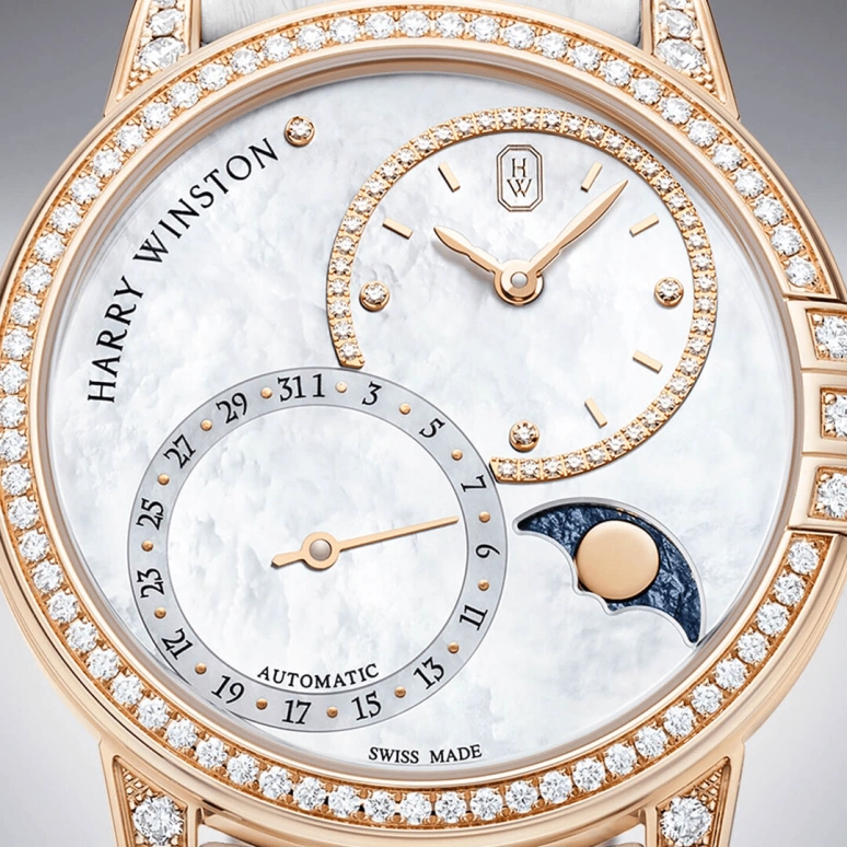 Harry Winston,Midnight 36mm,36mm,Rose Gold,Gold,White,Automatic,In-house Caliber,Mother of Pearl,MIDAMP36RR001