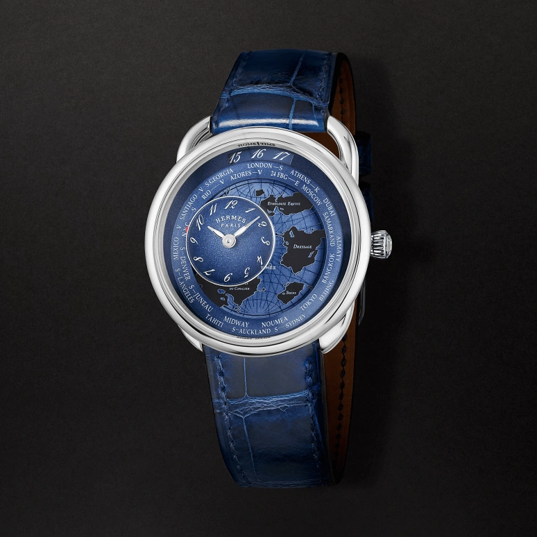 Hermès,Arceau 38mm,38mm,Stainless Steel,Blue,Automatic,Dule Time,World Time,W057196WW00