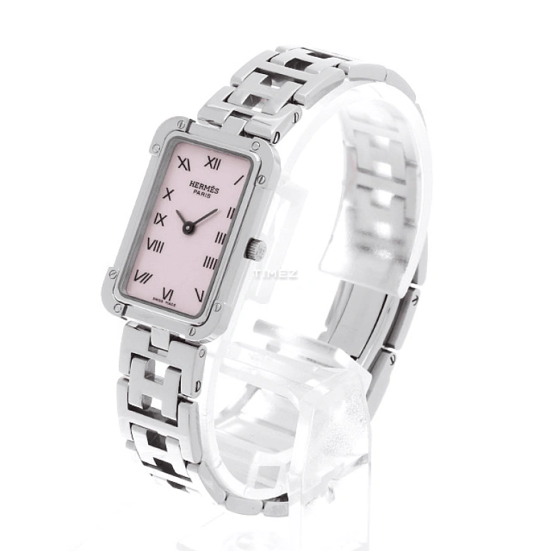 Hermès,Croisière 26.70x18.70mm,26.70x18.70mm,Stainless Steel,Pink,Quartz,Sapphire,Crystal Glass,Rectangular,CR2,CR2.210.214/3799