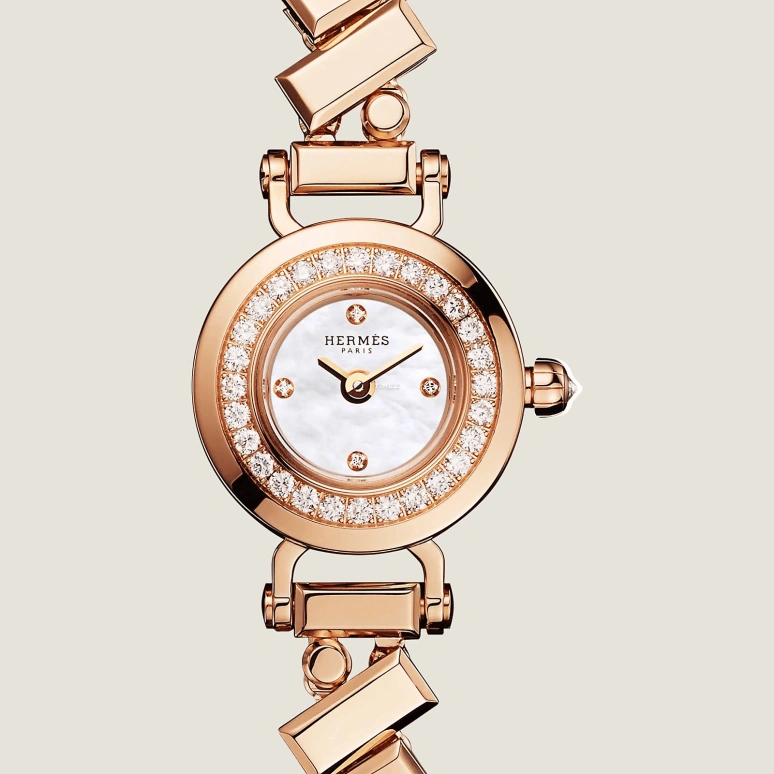 Hermès,Faubourg 15mm,15mm,Rose Gold,White,Quartz,Sapphire,Round,W054184WW00