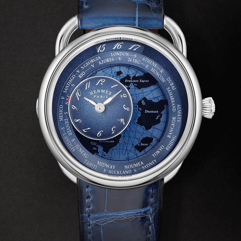 Hermès,Arceau 38mm,38mm,Stainless Steel,Blue,Automatic,Dule Time,World Time,W057196WW00