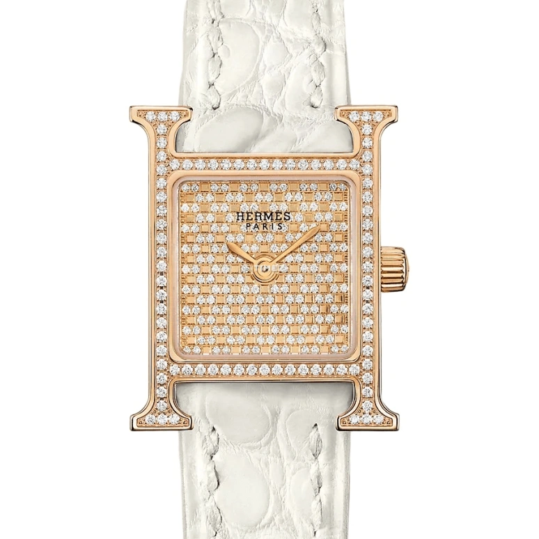 Hermès,Heure H 17.20x17.20mm,17.20x17.20mm,Rose Gold,Rose,Quartz,Sapphire,Square,W054606WW00